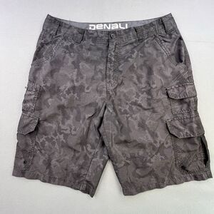 Denali Camo Cargo Shorts Men’s 34 (Fits 36) Gray Lightweight Performance Hiking